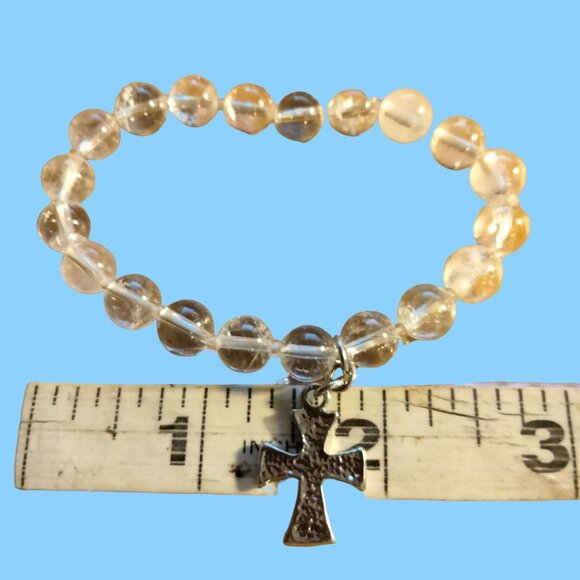 Christian Cross Bracelet Faith Silver Metal Clear Glass Bead Stretch 6 inch - Picture 3 of 5